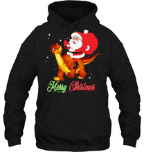 Load image into Gallery viewer, Merry Christmas Santa Claus Riding A Dinosaurs T-Shirt, Ladies T-Shirt, LongSleeve, Hoodie 2D
