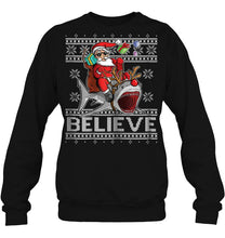 Load image into Gallery viewer, Believe Santa Claus Riding Shark Christmas T-Shirt, Ladies T-Shirt, LongSleeve, Hoodie 2D
