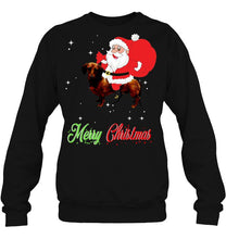 Load image into Gallery viewer, Merry Christmas Santa Claus Riding Dachshund T-Shirt, Ladies T-Shirt, LongSleeve, Hoodie 2D
