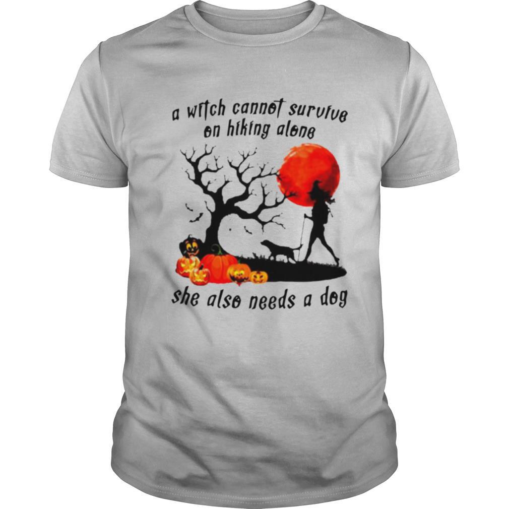 A Witch Cannot Survive On Hiking Alone She Also Needs A Dog Halloween T-Shirt, Ladies T-Shirt, LongSleeve, Sweatshirt, Hoodie 2D