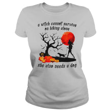 Load image into Gallery viewer, A Witch Cannot Survive On Hiking Alone She Also Needs A Dog Halloween T-Shirt, Ladies T-Shirt, LongSleeve, Sweatshirt, Hoodie 2D
