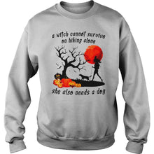 Load image into Gallery viewer, A Witch Cannot Survive On Hiking Alone She Also Needs A Dog Halloween T-Shirt, Ladies T-Shirt, LongSleeve, Sweatshirt, Hoodie 2D
