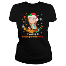 Load image into Gallery viewer, Anna Happy Hallothanksmas Halloween Thanksgiving Christmas T-Shirt, Ladies T-Shirt, LongSleeve, Sweatshirt, Hoodie 2D
