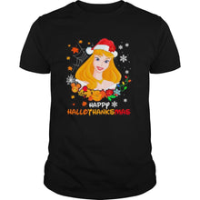 Load image into Gallery viewer, Aurora Happy Hallothanksmas Halloween Thanksgiving Christmas T-Shirt, Ladies T-Shirt, LongSleeve, Sweatshirt, Hoodie 2D
