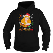 Load image into Gallery viewer, Aurora Happy Hallothanksmas Halloween Thanksgiving Christmas T-Shirt, Ladies T-Shirt, LongSleeve, Sweatshirt, Hoodie 2D
