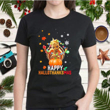 Load image into Gallery viewer, Baby Groot Happy Hallothanksmas Merry ChristmasT-Shirt, Ladies T-Shirt 2D
