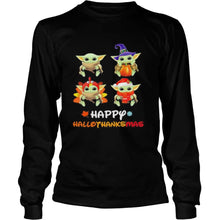 Load image into Gallery viewer, Baby Yoda Happy Hallothanksmas Halloween Thanksgiving Christmas T-Shirt, Ladies T-Shirt, LongSleeve, Sweatshirt, Hoodie 2D
