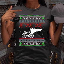 Load image into Gallery viewer, Bicycle With Christmas Ugly Tree T-Shirt, Ladies T-Shirt 2D
