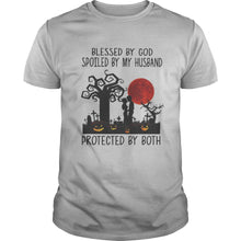 Load image into Gallery viewer, Blessed By God Spoiled By My Husband Protected By Both Pumpkin Halloween T-Shirt, Ladies T-Shirt, LongSleeve, Sweatshirt, Hoodie 2D
