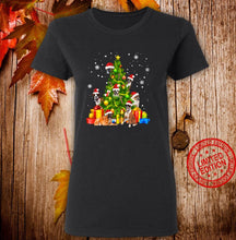 Load image into Gallery viewer, Boxer Christmas Tree Xmas Santa Hat T-Shirt, Ladies T-Shirt 2D
