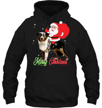 Load image into Gallery viewer, Merry Christmas Santa Claus Riding Australian Shepherd T-Shirt, Ladies T-Shirt, LongSleeve, Hoodie 2D
