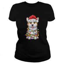 Load image into Gallery viewer, Corgi Christmas Tree Lights Santa Hat Dog T-Shirt, Ladies T-Shirt, LongSleeve, Sweatshirt, Hoodie 2D
