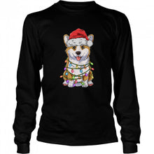Load image into Gallery viewer, Corgi Christmas Tree Lights Santa Hat Dog T-Shirt, Ladies T-Shirt, LongSleeve, Sweatshirt, Hoodie 2D
