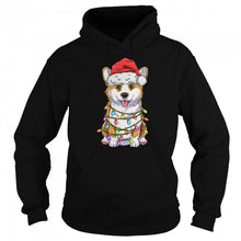 Load image into Gallery viewer, Corgi Christmas Tree Lights Santa Hat Dog T-Shirt, Ladies T-Shirt, LongSleeve, Sweatshirt, Hoodie 2D

