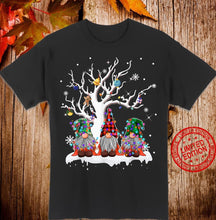 Load image into Gallery viewer, Cute Gnome Buffalo Plaid Christmas Tree Light Ugly Santa Hat T-Shirt, Ladies T-Shirt 2D
