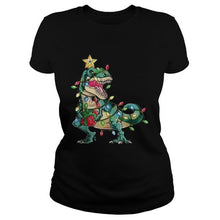 Load image into Gallery viewer, Dinosaur Merry Christmas Tree  T-Shirt, Ladies T-Shirt, LongSleeve, Sweatshirt, Hoodie 2D
