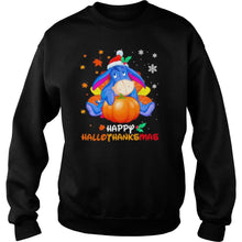 Load image into Gallery viewer, Eeyore Donkey Happy Hallothanksmas Halloween Thanksgiving Christmas T-Shirt, Ladies T-Shirt, LongSleeve, Sweatshirt, Hoodie 2D
