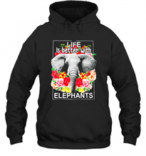 Load image into Gallery viewer, Flowers Life Is Better With Elephants T-Shirt, Ladies T-Shirt, LongSleeve, Sweatshirt, Hoodie 2D
