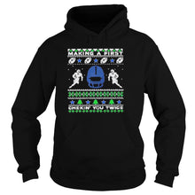 Load image into Gallery viewer, Football Making A First Checking You Twice Ugly Christmas T-Shirt, Ladies T-Shirt, LongSleeve, Sweatshirt, Hoodie 2D
