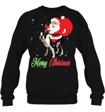 Load image into Gallery viewer, Merry Christmas Santa Claus Riding Boston Terrier T-Shirt, Ladies T-Shirt, LongSleeve, Hoodie 2D
