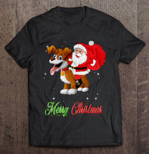Load image into Gallery viewer, Merry Christmas Santa Claus Riding A Dog T-Shirt, Ladies T-Shirt, LongSleeve, Hoodie 2D
