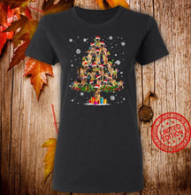 Load image into Gallery viewer, German Shepherd Dog Christmas Tree Hat In Snow Santa Xmas T-Shirt, Ladies T-Shirt 2D
