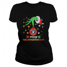 Load image into Gallery viewer, Grinch Holding Las Vegas Raiders Logo Happy Hallothanksmas Halloween thanksgiving christmasChristmas T-Shirt, Ladies T-Shirt, LongSleeve, Sweatshirt, Hoodie 2D
