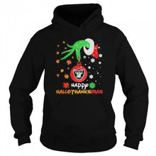 Load image into Gallery viewer, Grinch Holding Las Vegas Raiders Logo Happy Hallothanksmas Halloween thanksgiving christmasChristmas T-Shirt, Ladies T-Shirt, LongSleeve, Sweatshirt, Hoodie 2D
