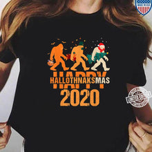 Load image into Gallery viewer, Hallothanksmas Bigfoot Halloween Thanksgiving And Christmas T-Shirt, Ladies T-Shirt, LongSleeve, Sweatshirt, Hoodie 2D
