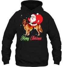 Load image into Gallery viewer, Merry Christmas Santa Claus Riding Golden Retriever T-Shirt, Ladies T-Shirt, LongSleeve, Hoodie 2D
