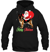 Load image into Gallery viewer, Merry Christmas Santa Claus Riding German Shepherd T-Shirt, Ladies T-Shirt, LongSleeve, Hoodie 2D

