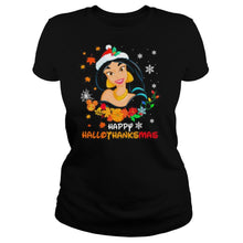 Load image into Gallery viewer, Jasmine Happy Hallothanksmas Halloween Thanksgiving Christmas T-Shirt, Ladies T-Shirt, LongSleeve, Sweatshirt, Hoodie 2D
