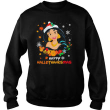 Load image into Gallery viewer, Jasmine Happy Hallothanksmas Halloween Thanksgiving Christmas T-Shirt, Ladies T-Shirt, LongSleeve, Sweatshirt, Hoodie 2D
