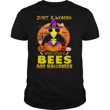Load image into Gallery viewer, Just A Woman Who Loves Bees And Halloween T-Shirt, Ladies T-Shirt, LongSleeve, Sweatshirt, Hoodie 2D

