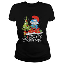 Load image into Gallery viewer, Les Schtroumpfs Merry Mithras Christmas tree T-Shirt, Ladies T-Shirt, LongSleeve, Sweatshirt, Hoodie 2D
