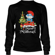 Load image into Gallery viewer, Les Schtroumpfs Merry Mithras Christmas tree T-Shirt, Ladies T-Shirt, LongSleeve, Sweatshirt, Hoodie 2D
