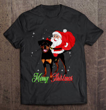 Load image into Gallery viewer, Merry Christmas Santa Claus Riding Rottweiler T-Shirt, Ladies T-Shirt, LongSleeve, Hoodie 2D
