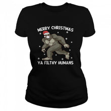 Load image into Gallery viewer, Merry Christmas Bigfoot Face Mask Sasquatch Santa T-Shirt, Ladies T-Shirt, LongSleeve, Sweatshirt, Hoodie 2D
