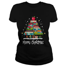 Load image into Gallery viewer, Merry Christmas Book Christmas Tree School T-Shirt, Ladies T-Shirt, LongSleeve, Sweatshirt, Hoodie 2D

