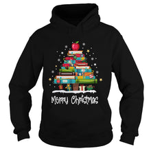 Load image into Gallery viewer, Merry Christmas Book Christmas Tree School T-Shirt, Ladies T-Shirt, LongSleeve, Sweatshirt, Hoodie 2D

