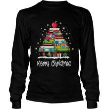 Load image into Gallery viewer, Merry Christmas Book Christmas Tree School T-Shirt, Ladies T-Shirt, LongSleeve, Sweatshirt, Hoodie 2D
