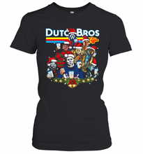 Load image into Gallery viewer, MERRY CHRISTMAS HORROR MOVIE CHARACTERS DUTCH BROS COFFEE T-Shirt, Ladies T-Shirt, LongSleeve, Sweatshirt, Hoodie 2D
