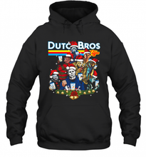 Load image into Gallery viewer, Merry Christmas Horror Movie Characters Dutch Bros Coffee T-Shirt, Ladies T-Shirt, LongSleeve, Sweatshirt, Hoodie 2D
