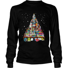 Load image into Gallery viewer, Merry Christmas Library Tree Gift For Book Lover Librarian T-Shirt, Ladies T-Shirt, LongSleeve, Sweatshirt, Hoodie 2D
