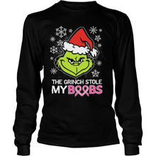 Load image into Gallery viewer, Merry Christmas The Grinch Stole My Boobs Cancer Awareness T-Shirt, Ladies T-Shirt, LongSleeve, Sweatshirt, Hoodie 2D
