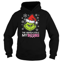 Load image into Gallery viewer, Merry Christmas The Grinch Stole My Boobs Cancer Awareness T-Shirt, Ladies T-Shirt, LongSleeve, Sweatshirt, Hoodie 2D
