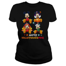 Load image into Gallery viewer, Mickey Mouse Disney Halloween And Merry Christmas Happy Hallothanksmas 2020 T-Shirt, Ladies T-Shirt, LongSleeve, Sweatshirt, Hoodie 2D
