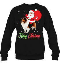 Load image into Gallery viewer, Merry Christmas Santa Claus Riding Shetland Sheepdog T-Shirt, Ladies T-Shirt, LongSleeve, Hoodie 2D
