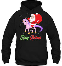 Load image into Gallery viewer, Merry Christmas Santa Claus Riding A Unicorn T-Shirt, Ladies T-Shirt, LongSleeve, Hoodie 2D

