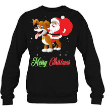 Load image into Gallery viewer, Merry Christmas Santa Claus Riding A Dog T-Shirt, Ladies T-Shirt, LongSleeve, Hoodie 2D
